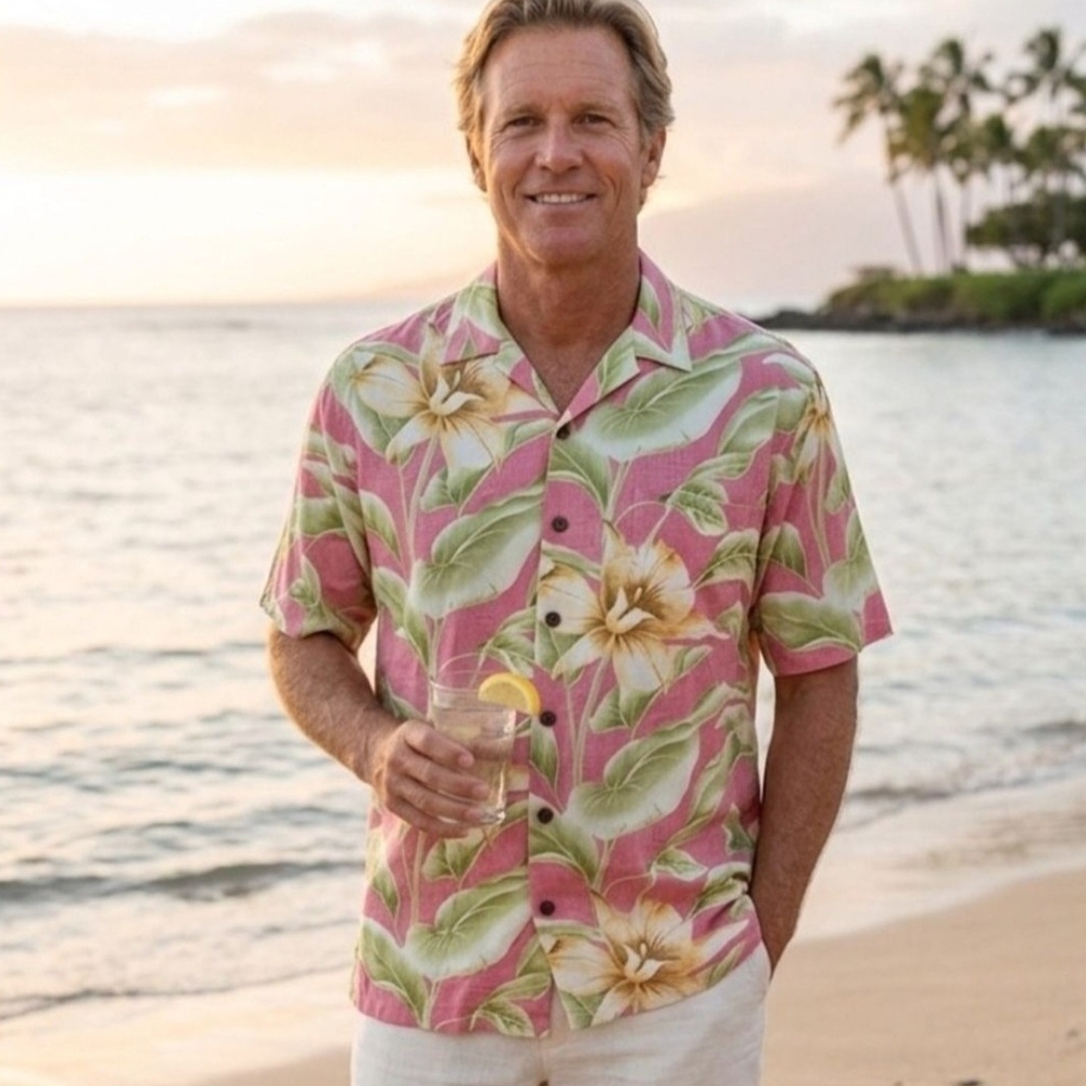 The Hawaiian Original Pink Floral Hawaiian Camp Shirt L